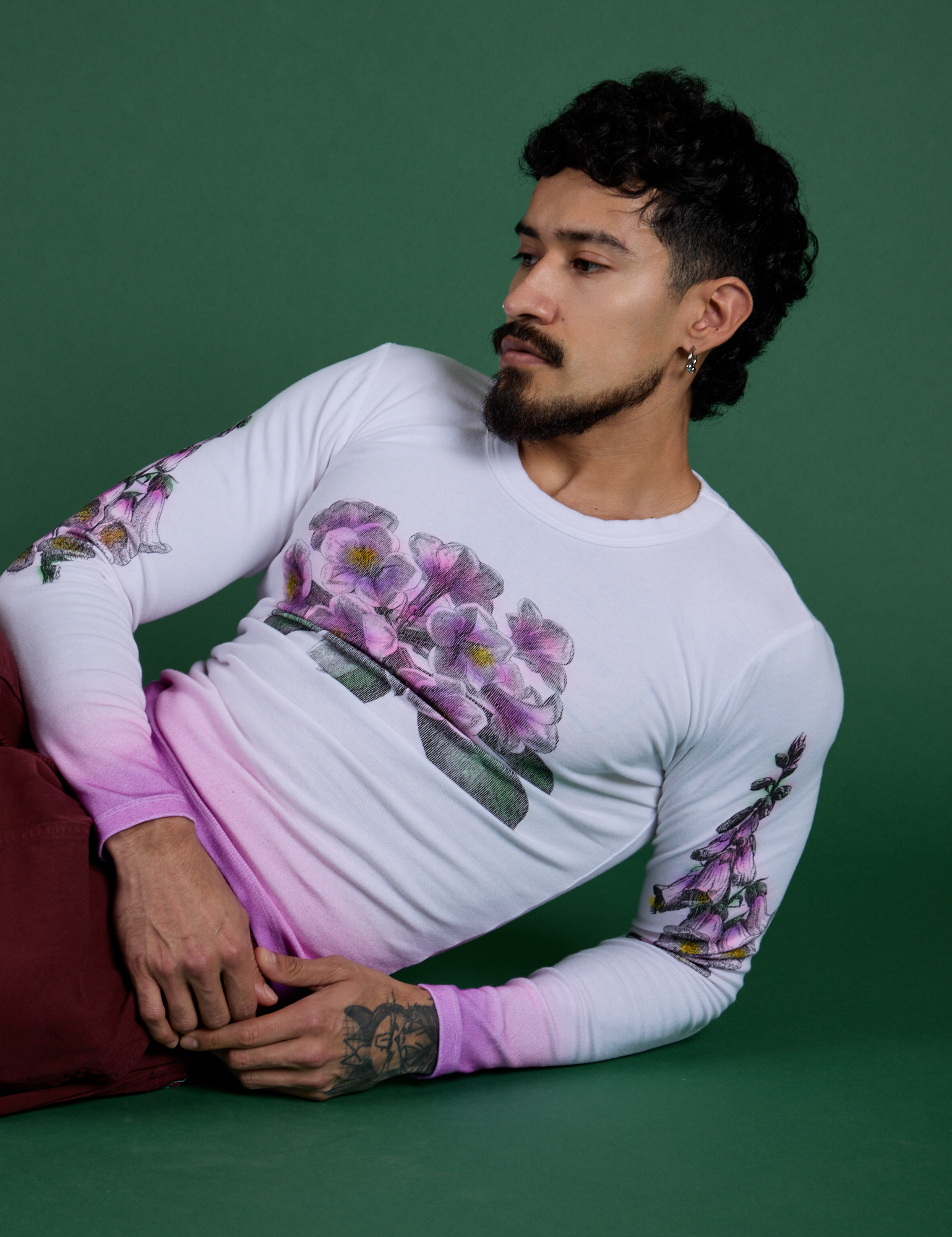 Floral Long Sleeve Baby Tee in Pink worn by Jesse