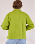 Denim Work Jacket in Gross Green back view on Quinn