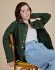 Denim Work Jacket in Swamp Green on Hana