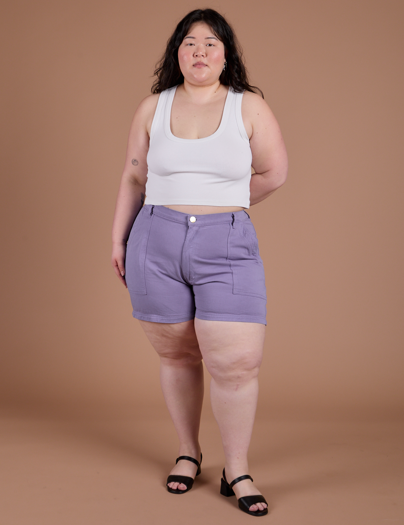 Ashley is 5’7” and wearing 1XL Classic Work Shorts in Faded Grape