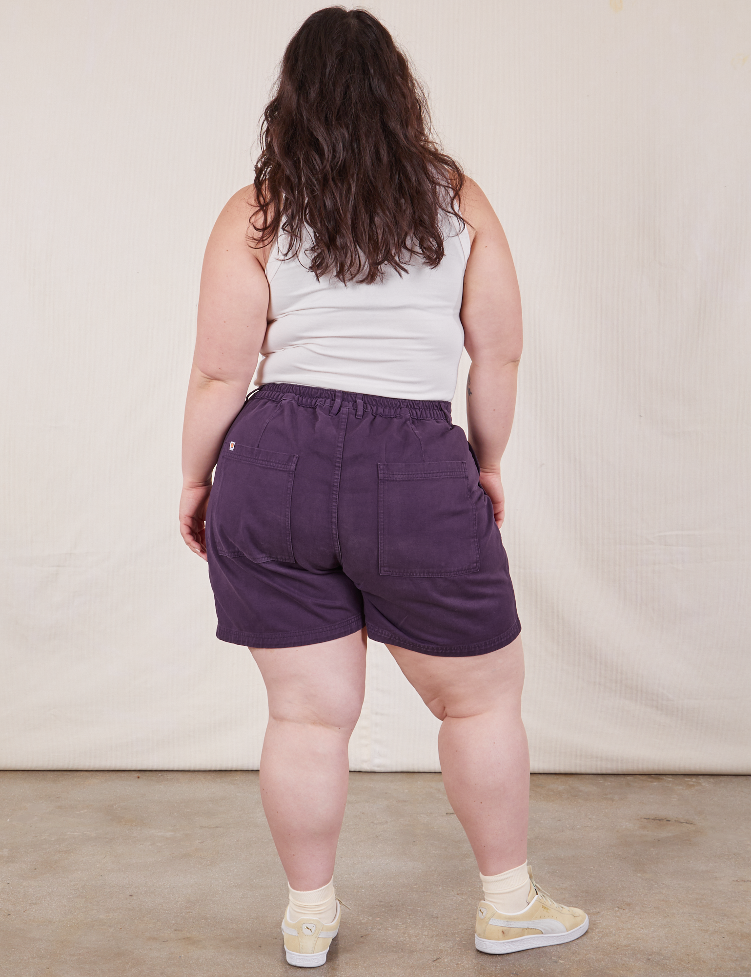 Back view of Classic Work Shorts in Nebula Purple on Ashley