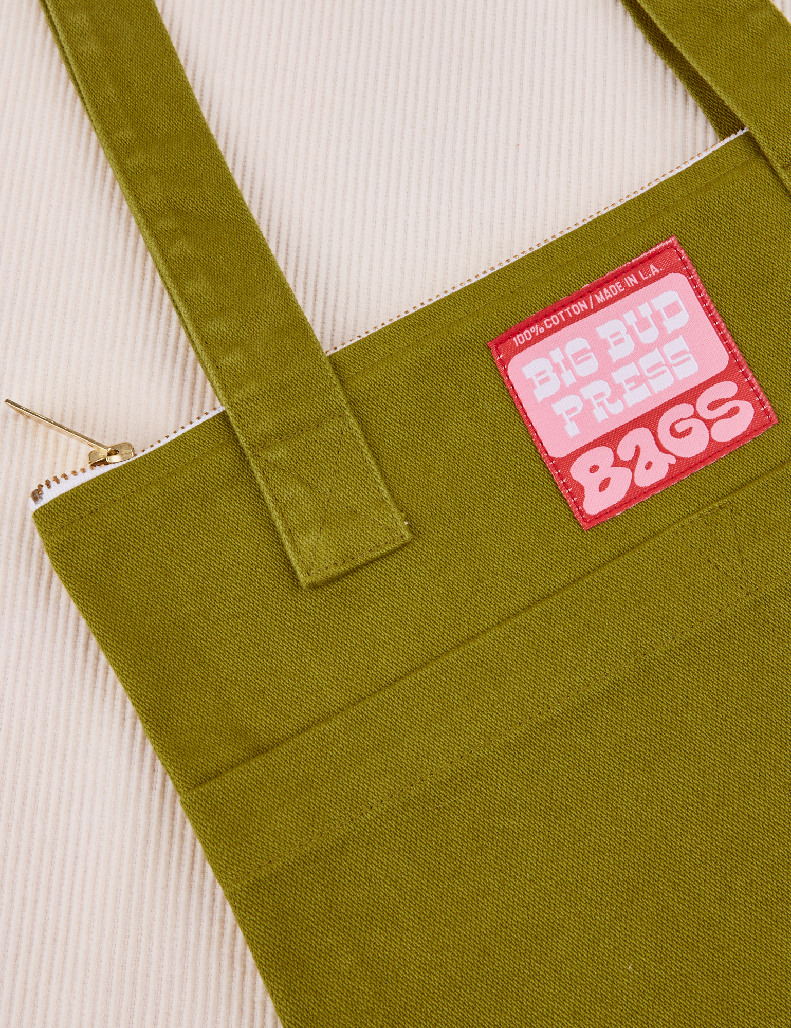 Over-Shoulder Zip Mini Tote in Olive Green close up