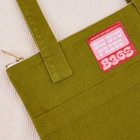 Over-Shoulder Zip Mini Tote in Olive Green close up