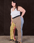 Side view of Mixed Stripe Work Pants and Tank Top in vintage tee off-white