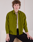 Cropped Overshirt in Summer Olive worn by Quinn