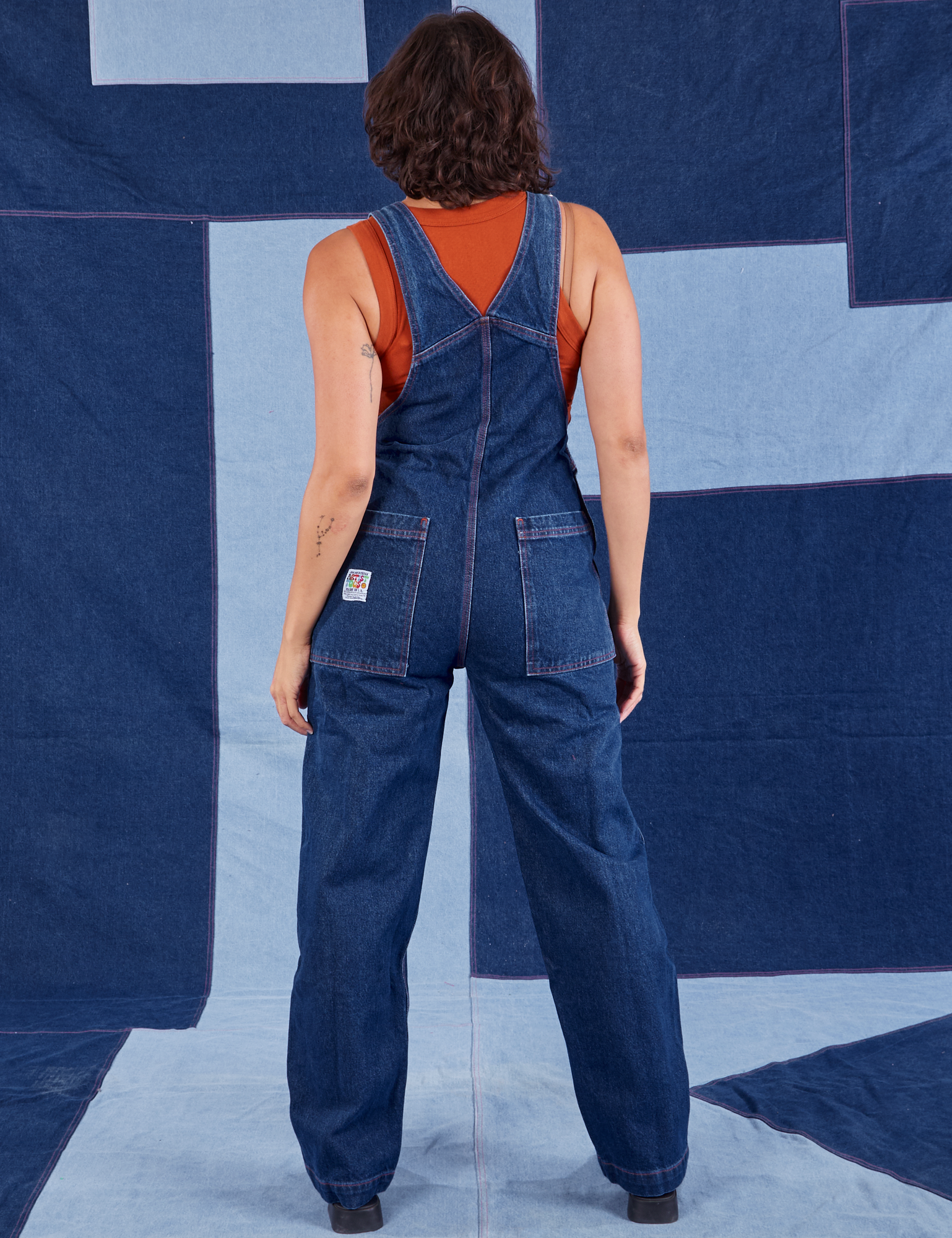 Indigo Denim Original Overalls in Dark Wash back view on Tiara