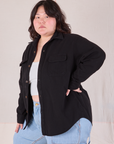 Flannel Overshirt in Basic Black angled front view on Ashley