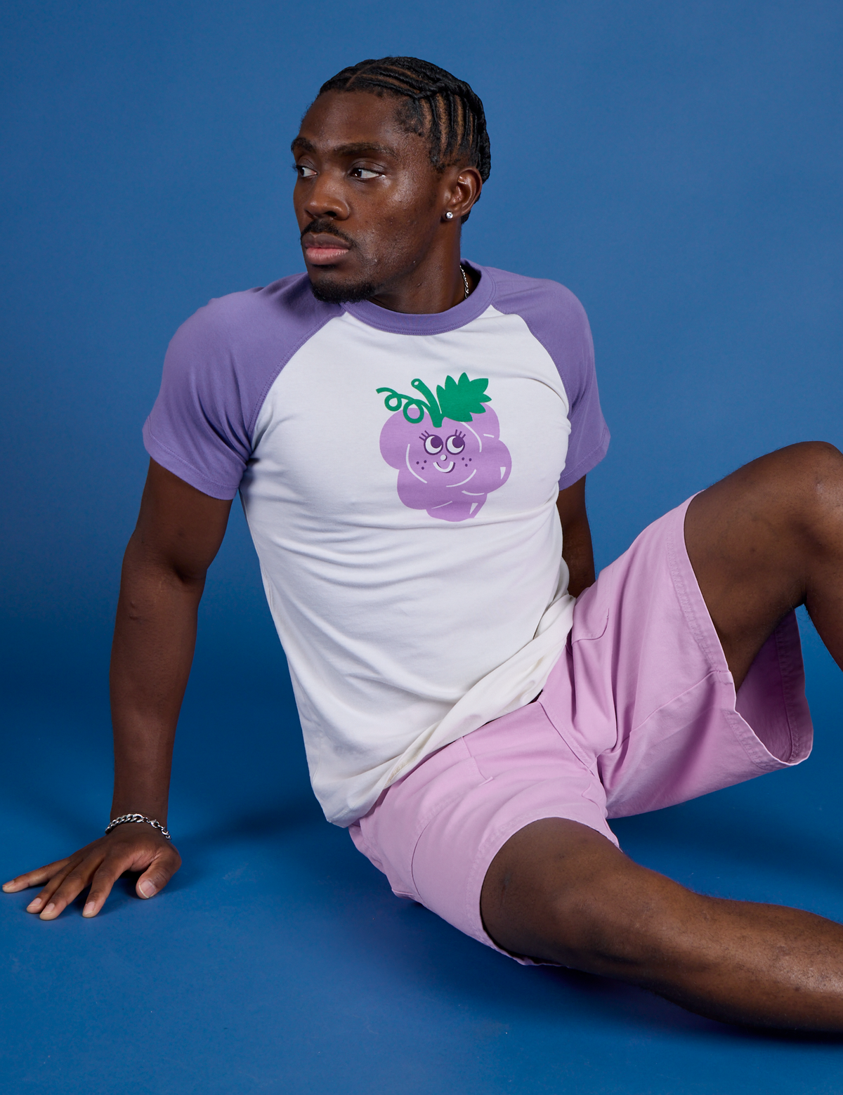 Produce Raglan Tee in Grape worn by Isaac