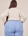 Back view of Honeycomb Thermal in Vintage Off-White worn by Marielena