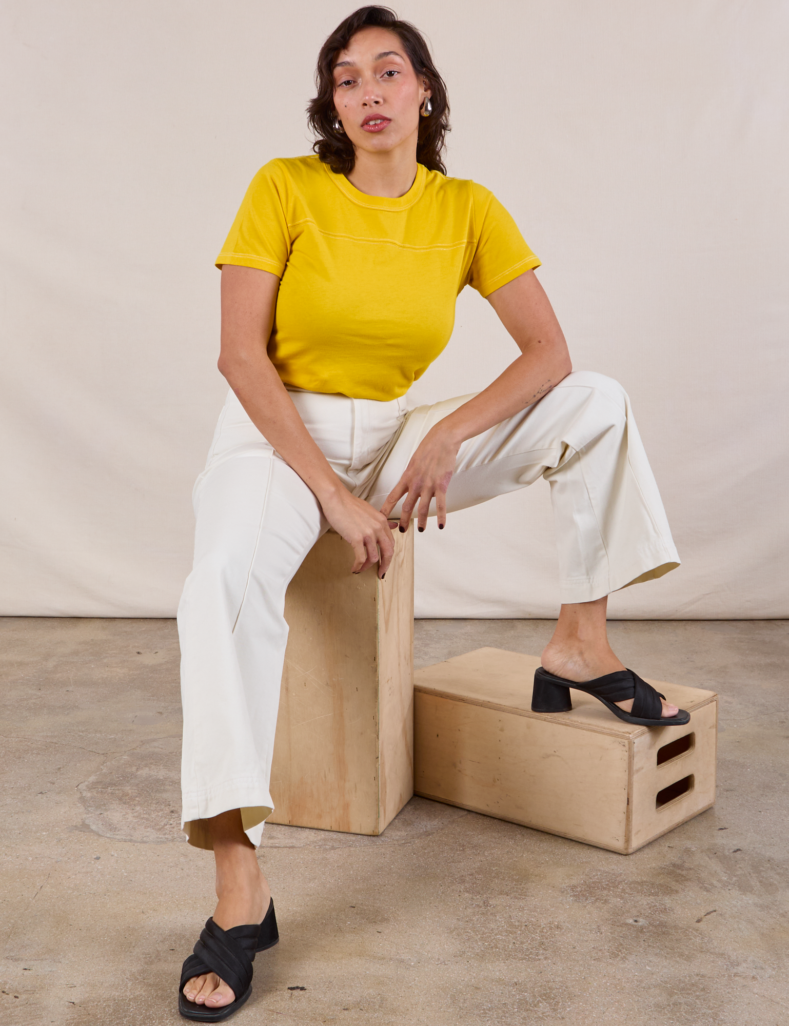 JV Tee in Golden Yellow and vintage tee off-white Western Pants on Tiara