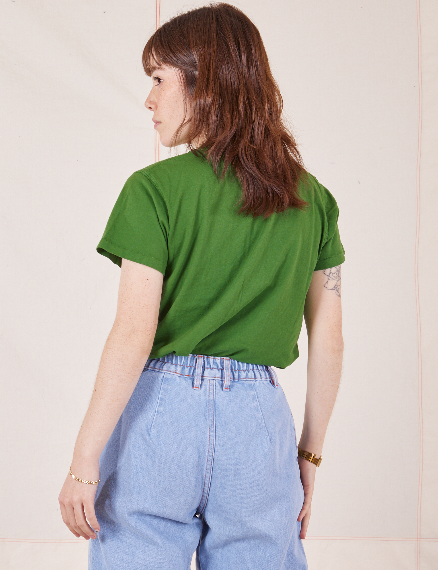 Back view of Organic Vintage Tee in Lawn Green worn by Hana
