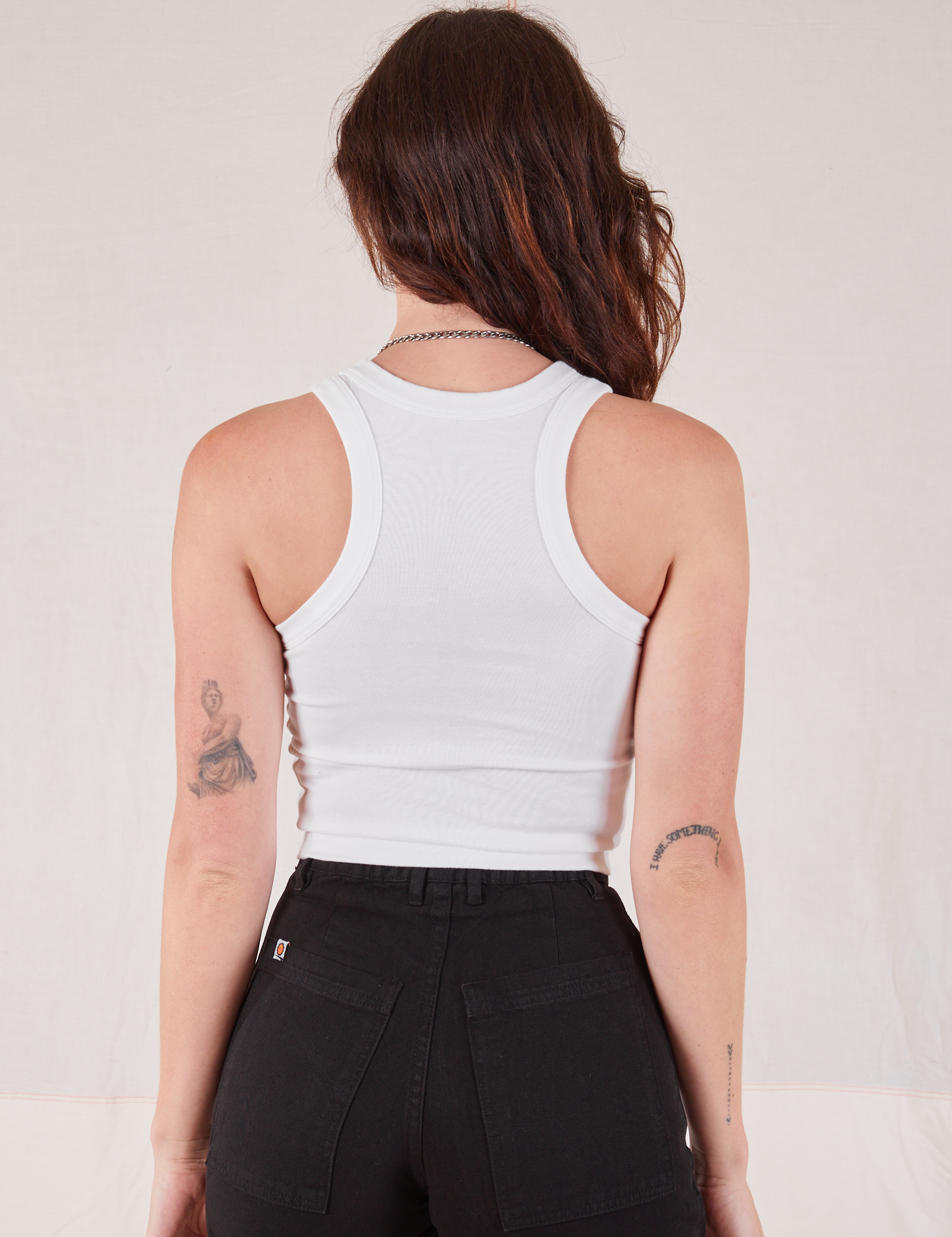 Racerback Tank in Vintage Tee Off-White back view on Alex