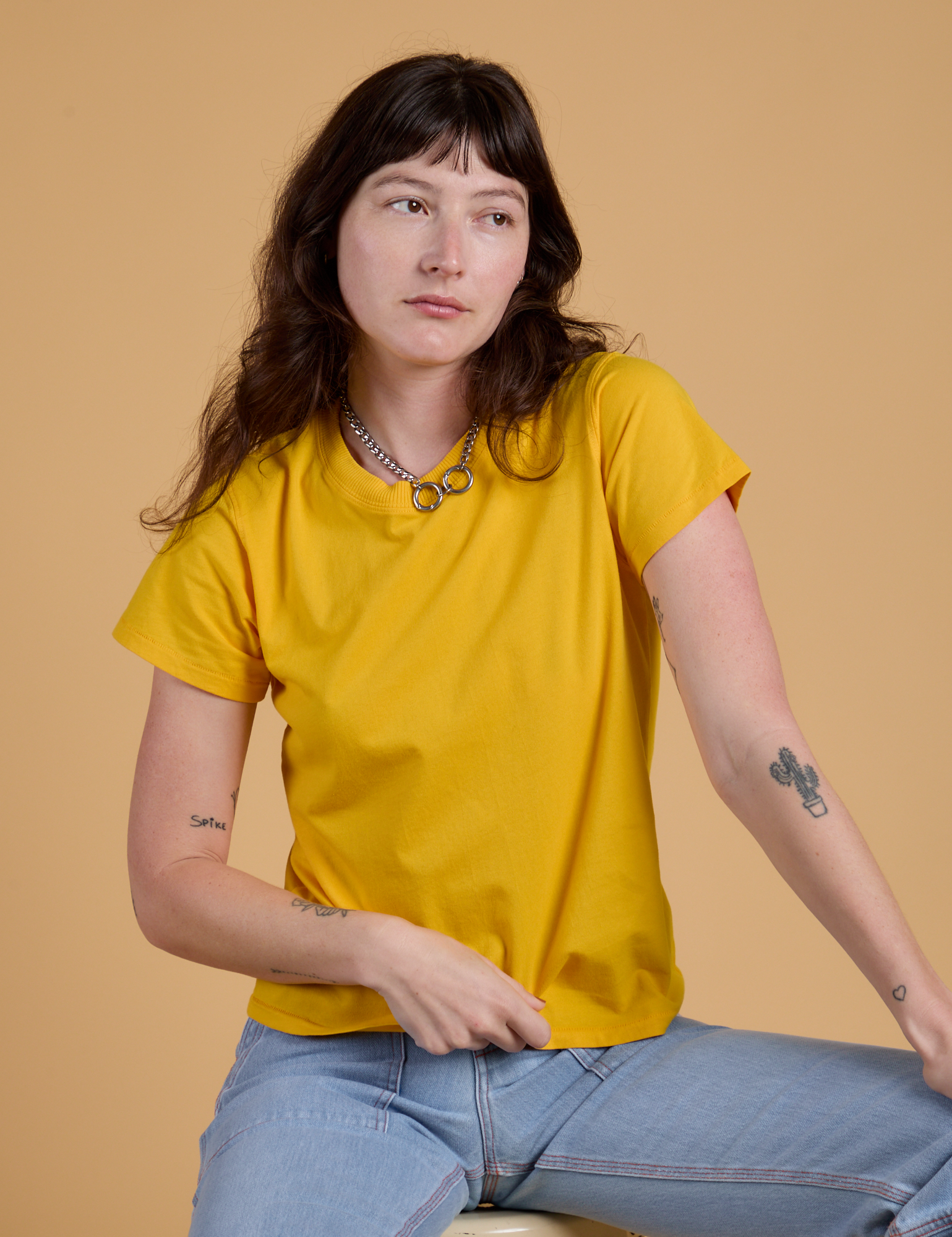 Organic Vintage Tee in Sunshine Yellow worn by Alex