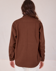 Twill Overshirt in Fudgesicle Brown back view on Alex