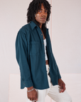 Twill Overshirt in Lagoon side view on Jerrod