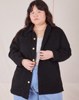 Ashley is 5'7" and wearing size S Field Coat in Basic Black