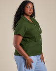 Pantry Button-Up in Evergreen side view on Meghna