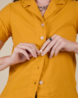 Pantry Button-Up in Mustard Yellow close up on Alex