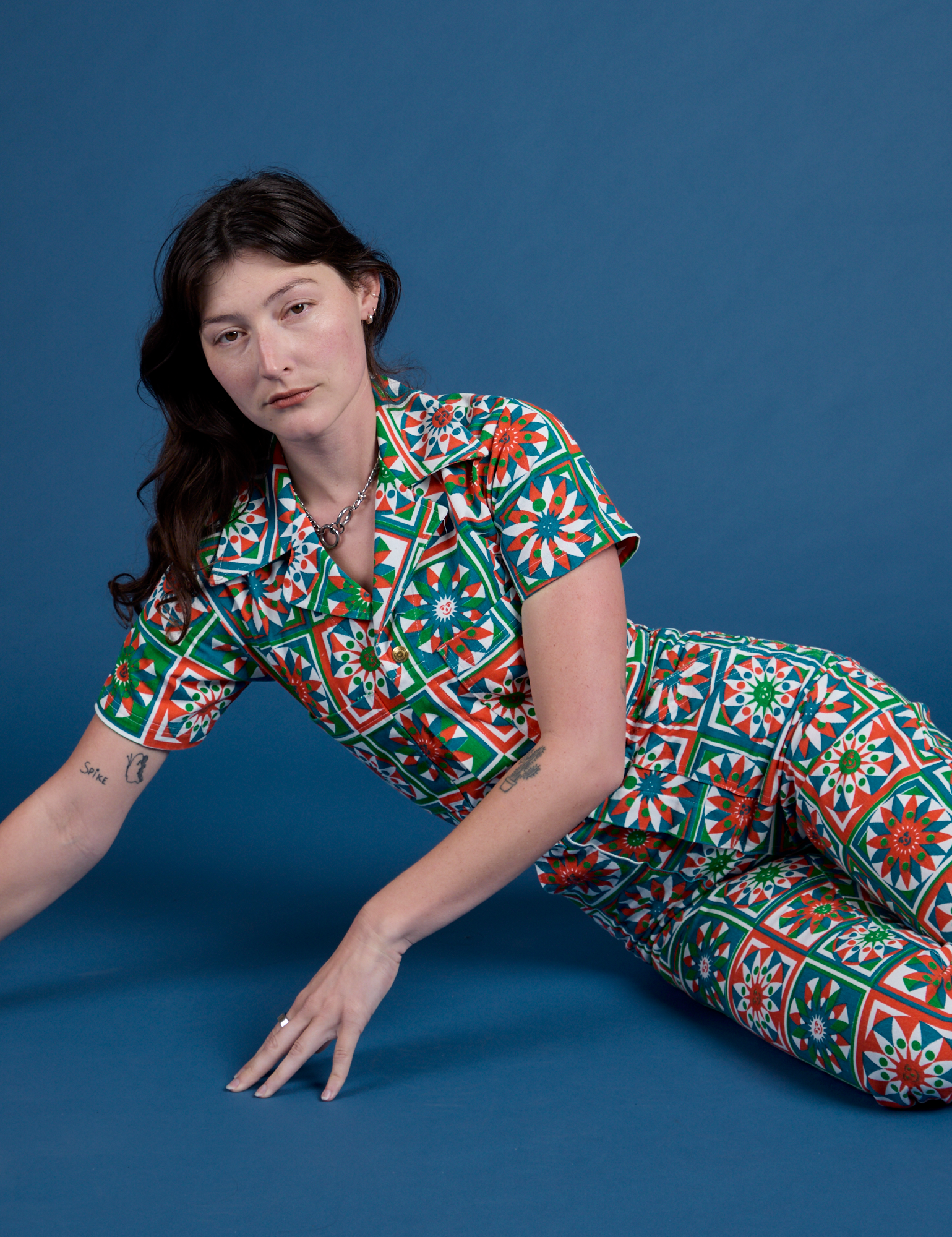 Quilt Print Jumpsuit worn by Alex