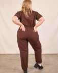 Short Sleeve Jumpsuit in Fudgesicle Brown back view on Juliet