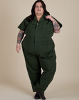 Short Sleeve Jumpsuit in Swamp Green on Sam