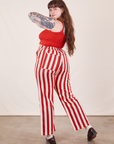 Back view of Work Pants in Cherry Stripe and mustang red Cropped Cami