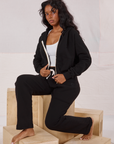 Kandia is wearing Cropped Zip Hoodie in Basic Black and matching Rolled Cuff Sweat Pants