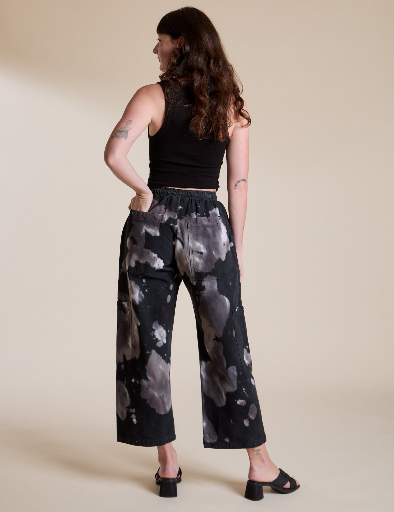Magic Waters Drop Pocket Pants in Ink Blot back view on Alex