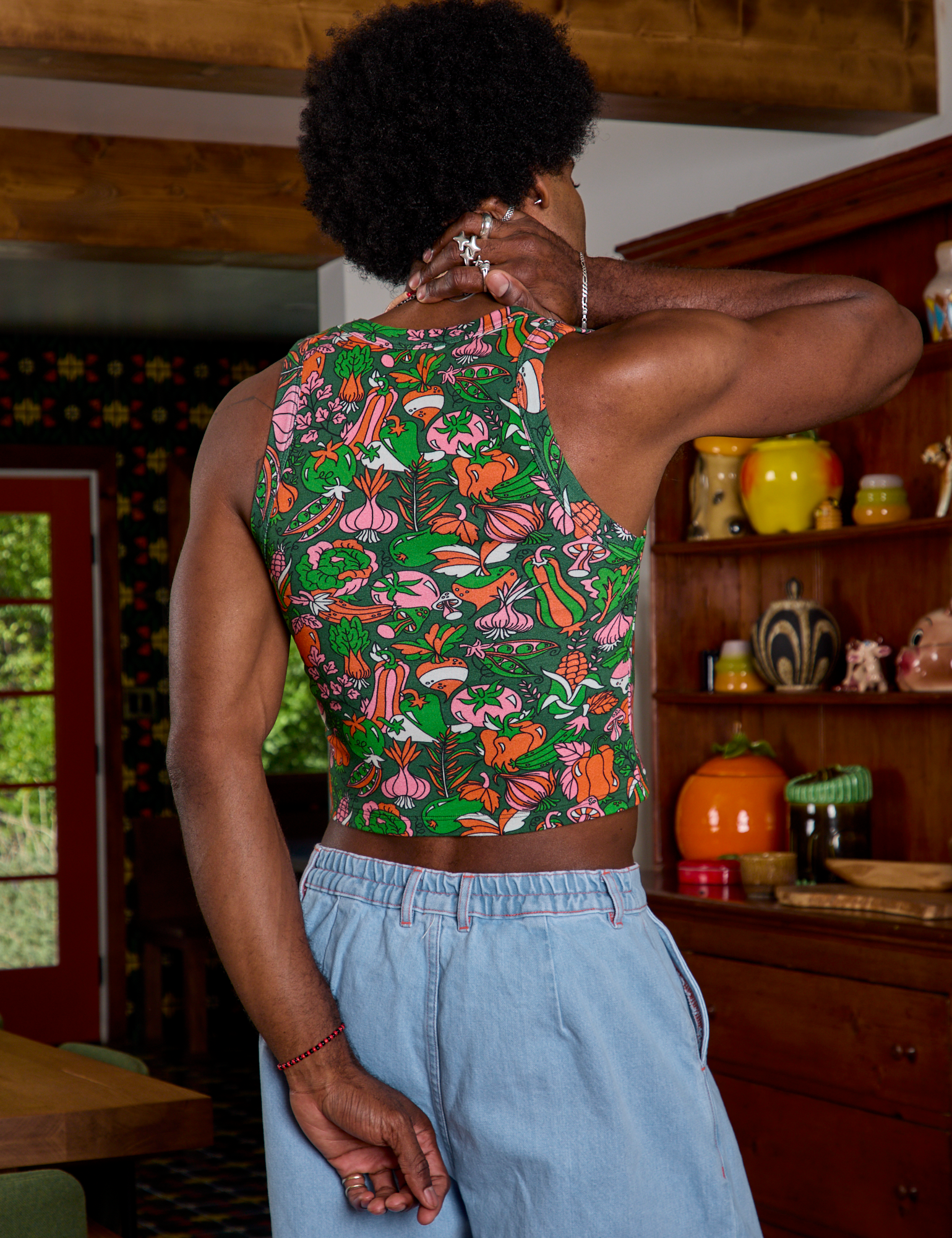 Cropped Tank Top in Kitchen Collection back view on Jerrod