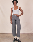 Cheyann is 5'11" and wearing XS Work Pants in Washed Grey paired with a Cropped Tank in Vintage Tee Off-White