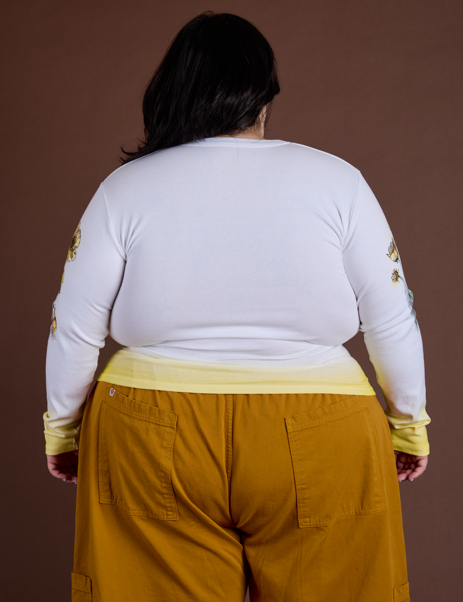 Floral Long Sleeve Baby Tee in Yellow  back view on Sam