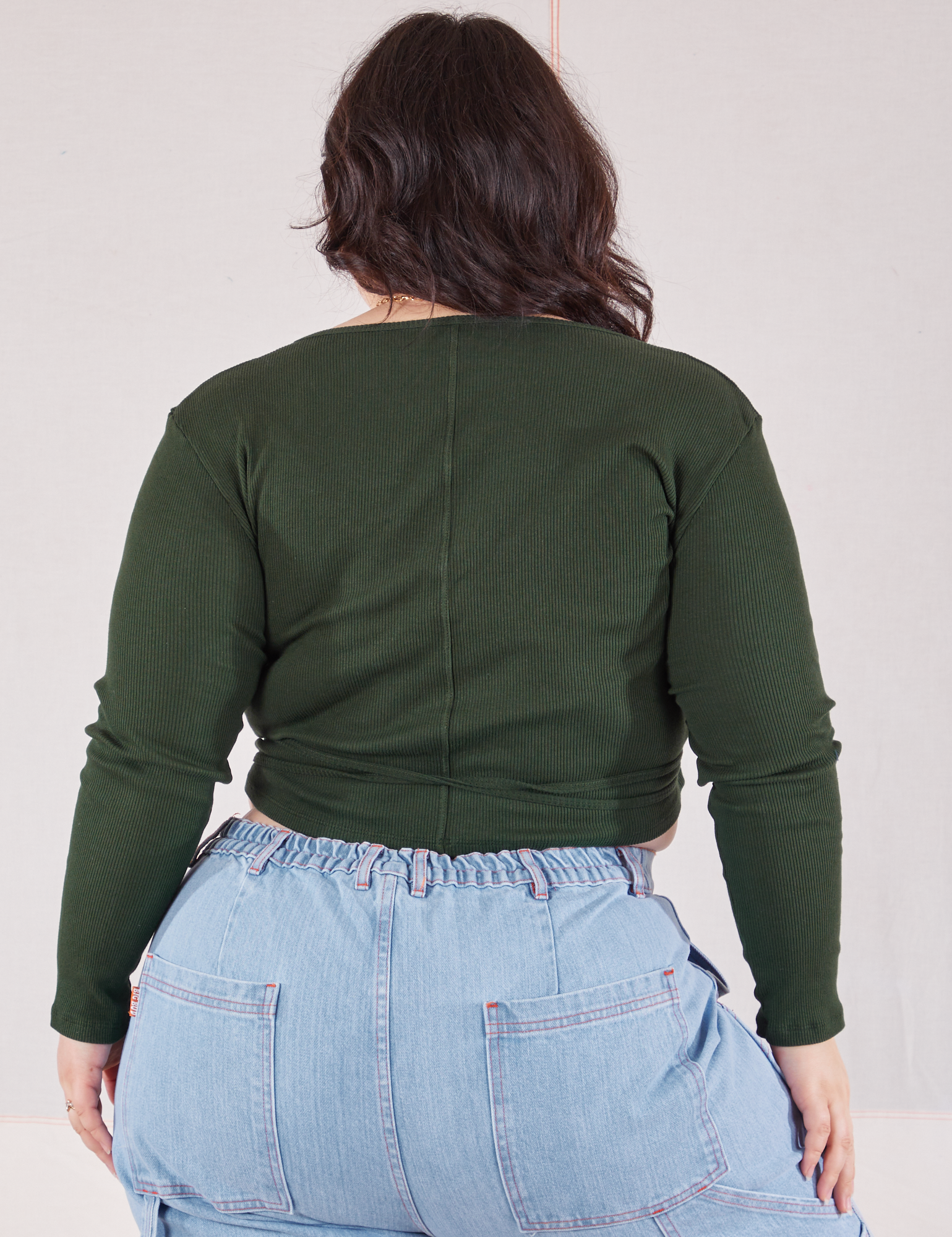 Wrap Top in Swamp Green back view on Ashley