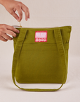 Over-Shoulder Zip Mini Tote in Olive Green