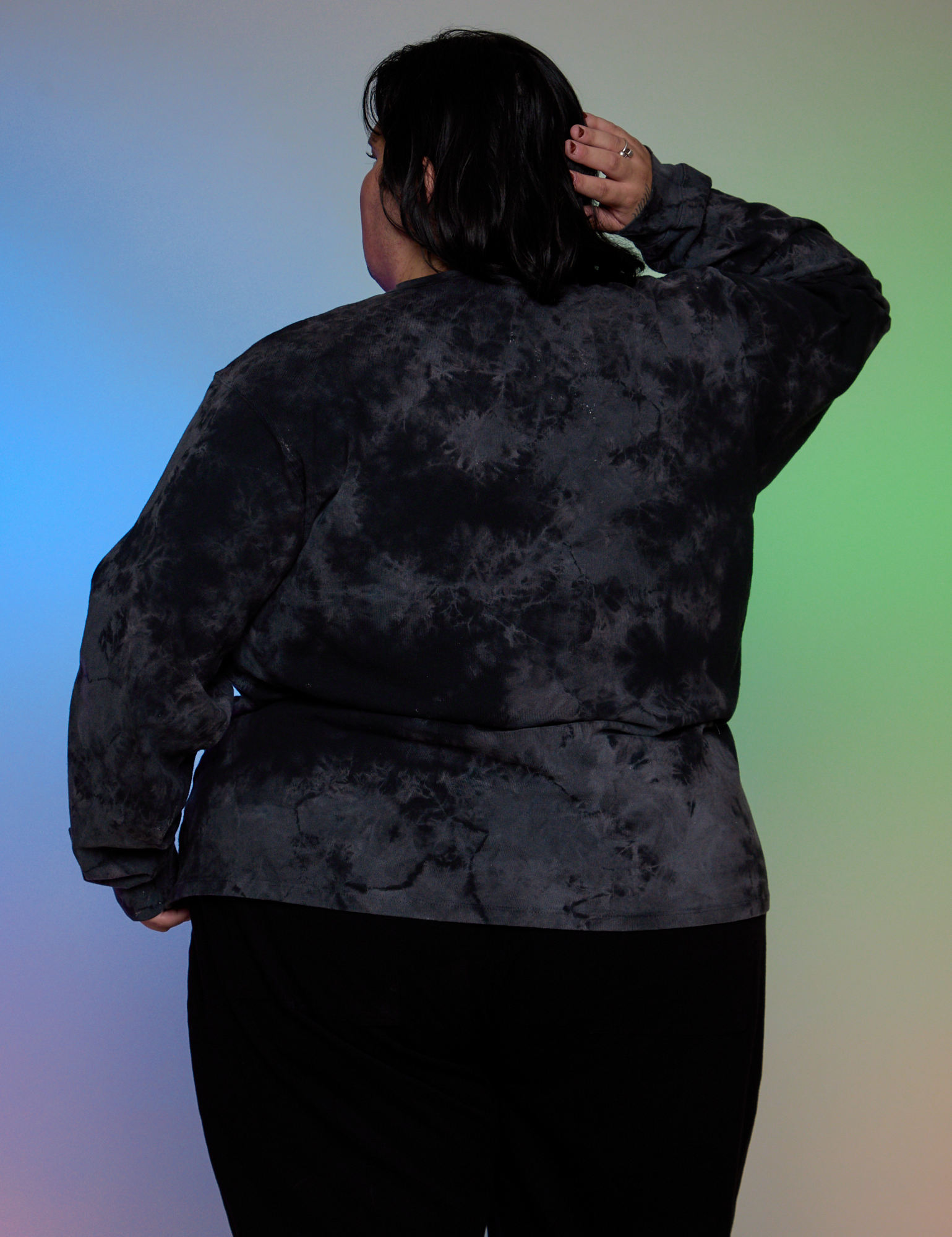 Magic Waters Long Sleeve Burly Tee in Black back view on Sam