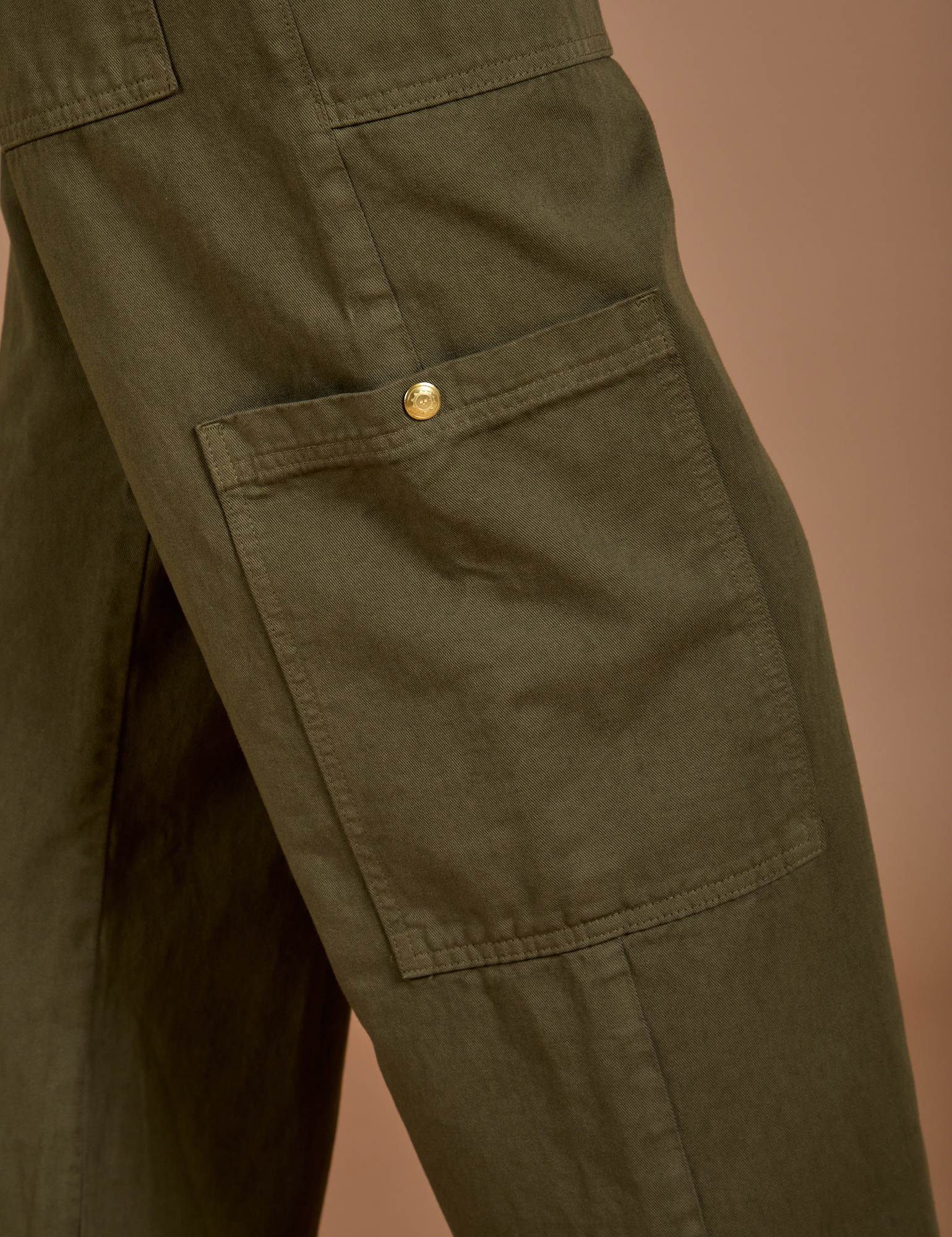 Drop Pocket Cargo Pants in Surplus Green close up of side pant leg pocket