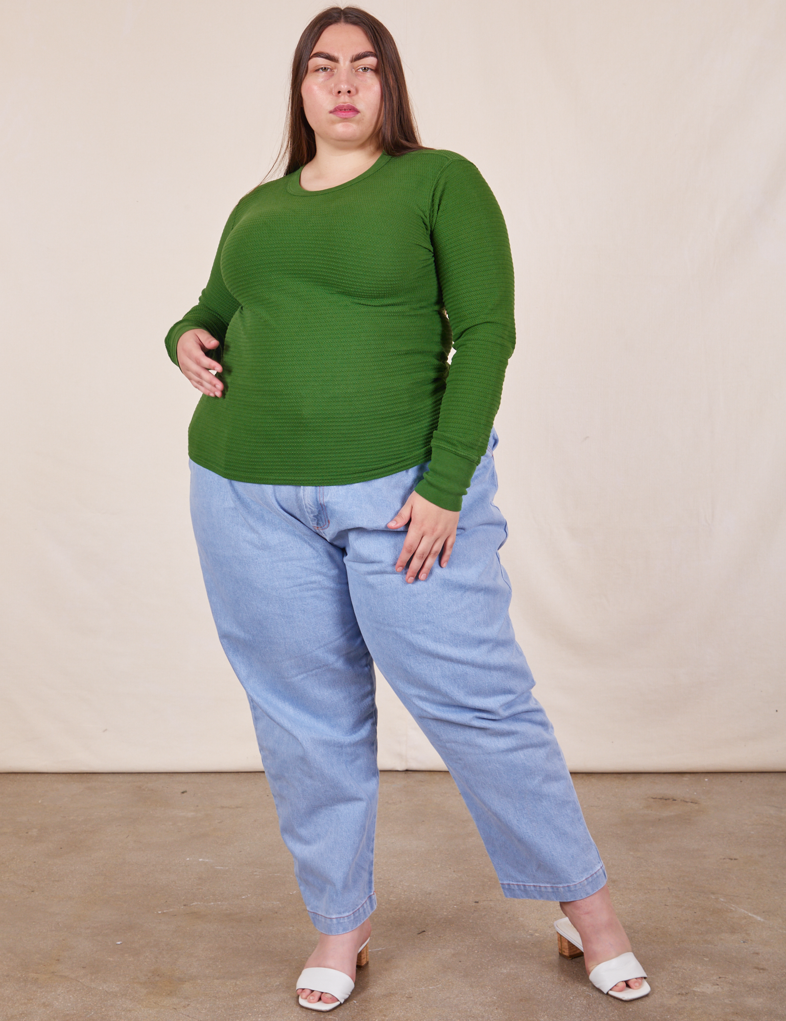 Marielena is wearing 2XL Honeycomb Thermal in Lawn Green