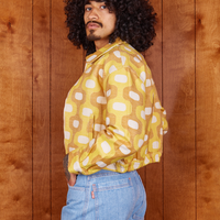 Side view of Jacquard Ricky Jacket in Yellow worn by Jesse