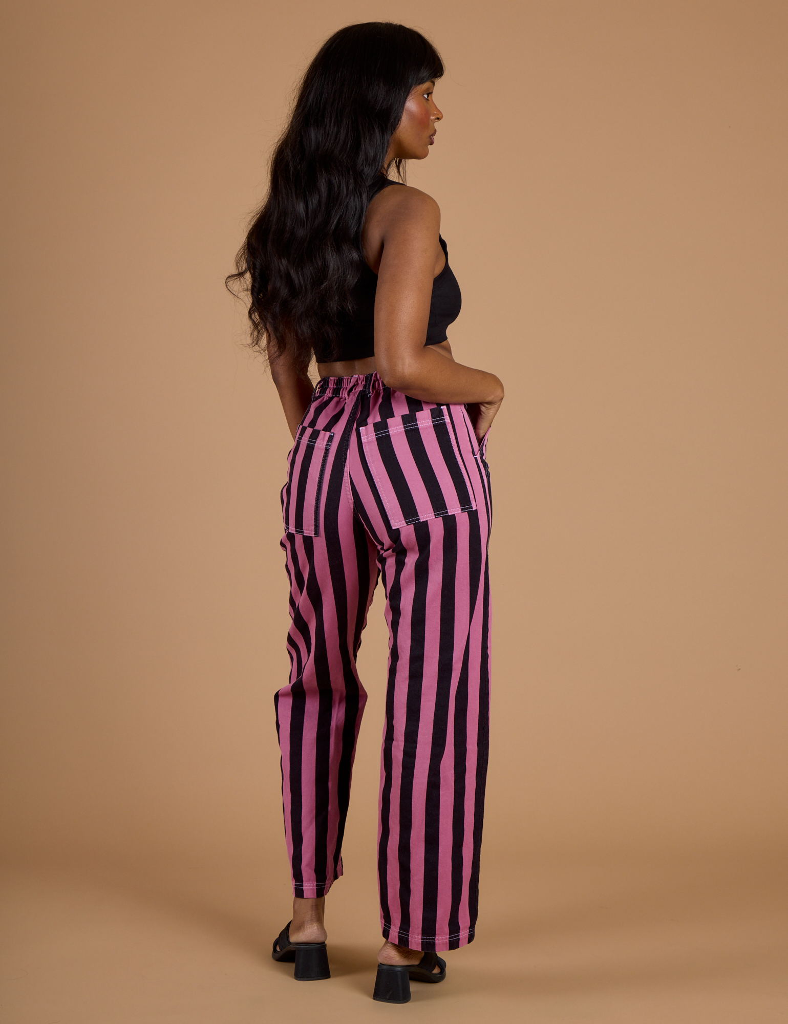 Black Stripe Work Pants - Bubblegum Pink