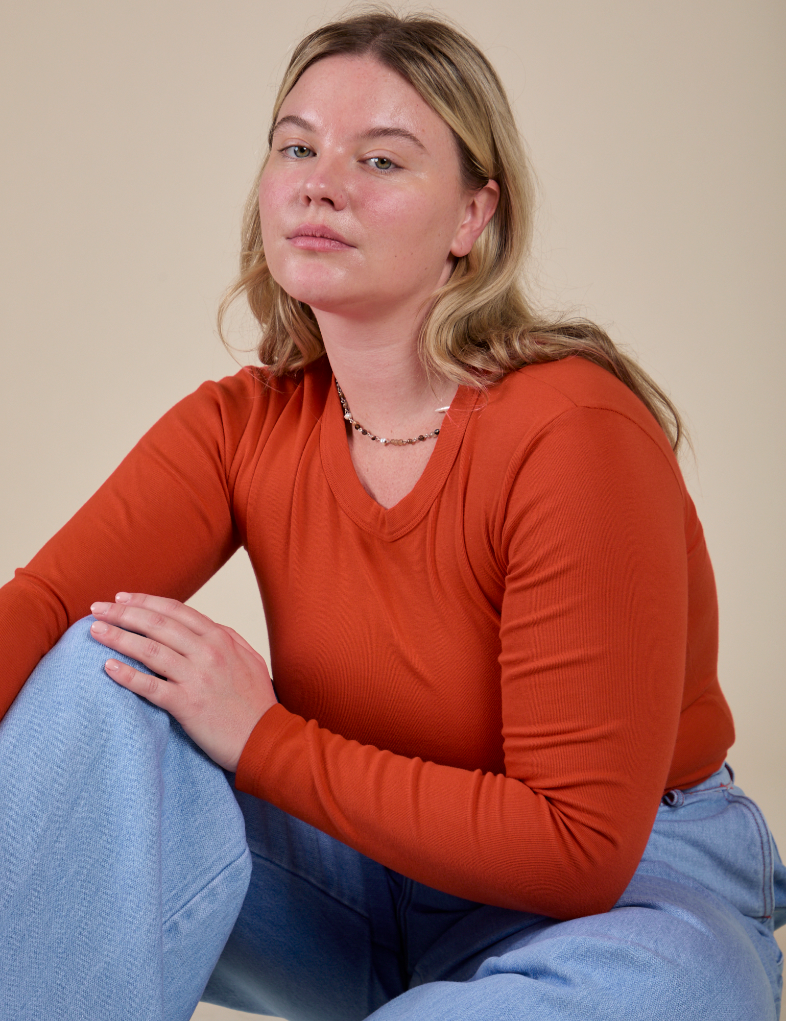 Long Sleeve Baby Tee - Chili Red