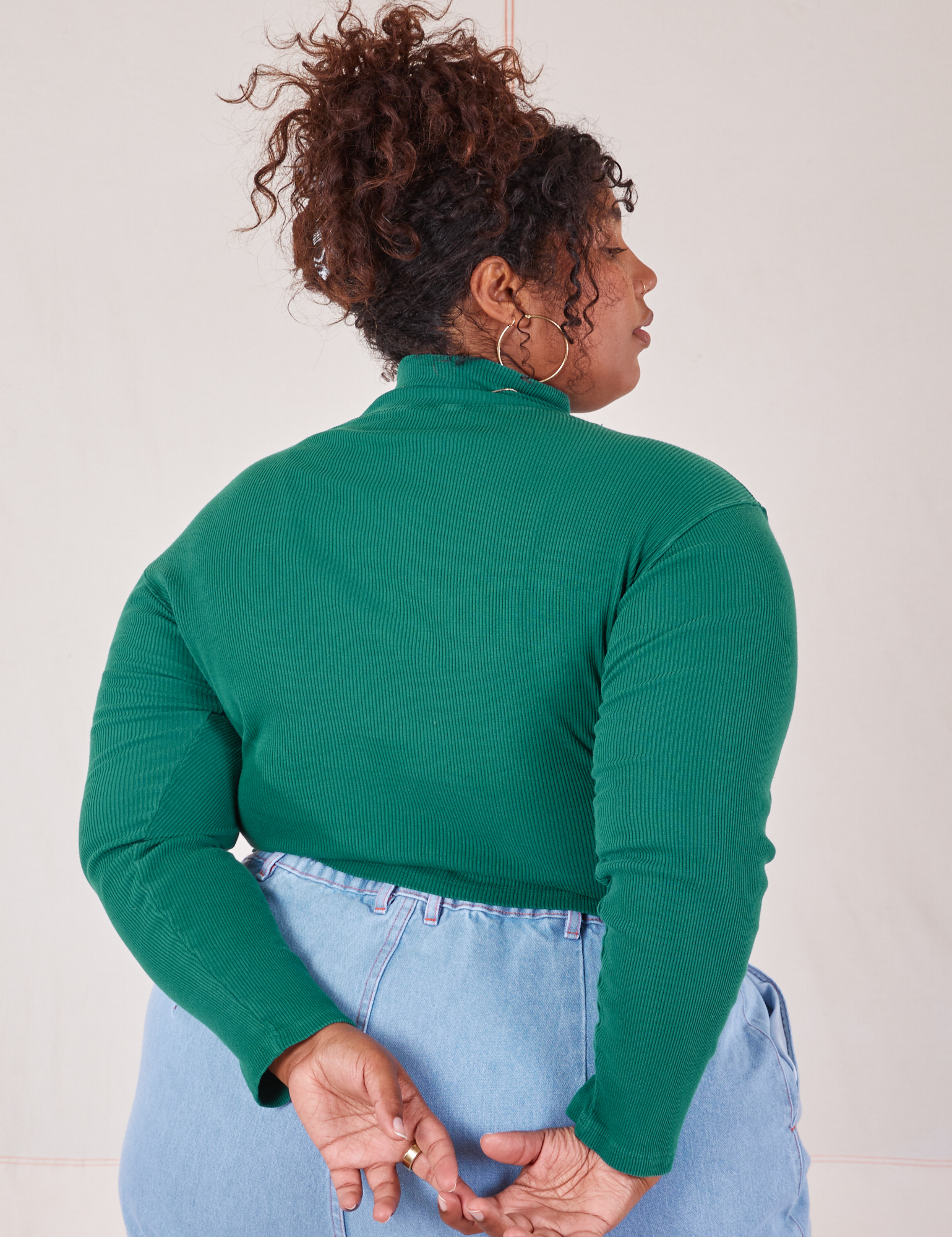 Essential Turtleneck in Hunter Green back view on Morgan