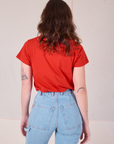 Back view of Organic Vintage Tee in Mustang Red on Alex