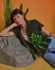 Paintstamped Pantry Button-Up in Cactus worn by Alex