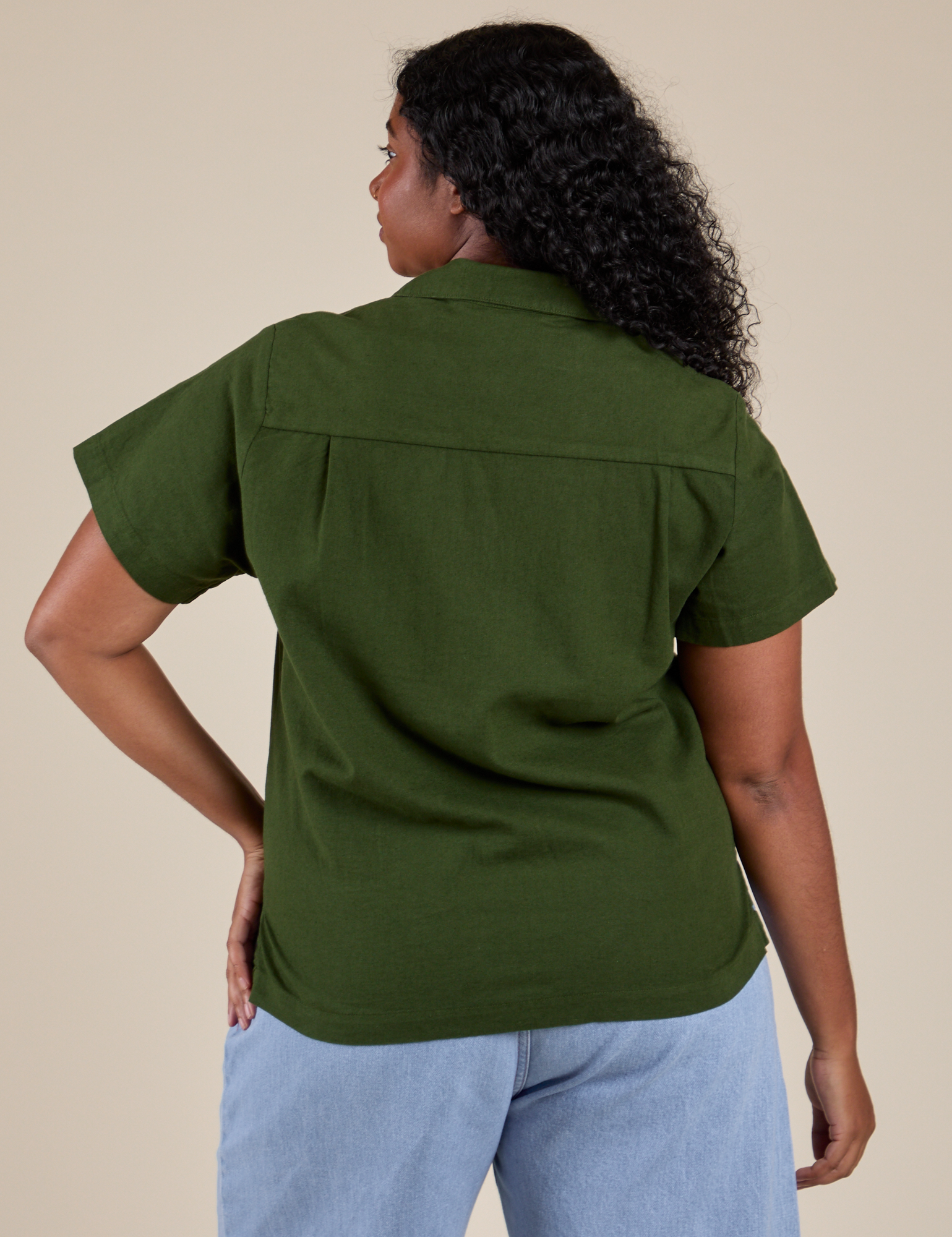 Pantry Button-Up in Evergreen back view on Meghna