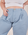 Heavyweight Trousers in Periwinkle front close up on Ashley