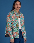 Angled front view of Cropped Overshirt in Quilt Print on Anthony