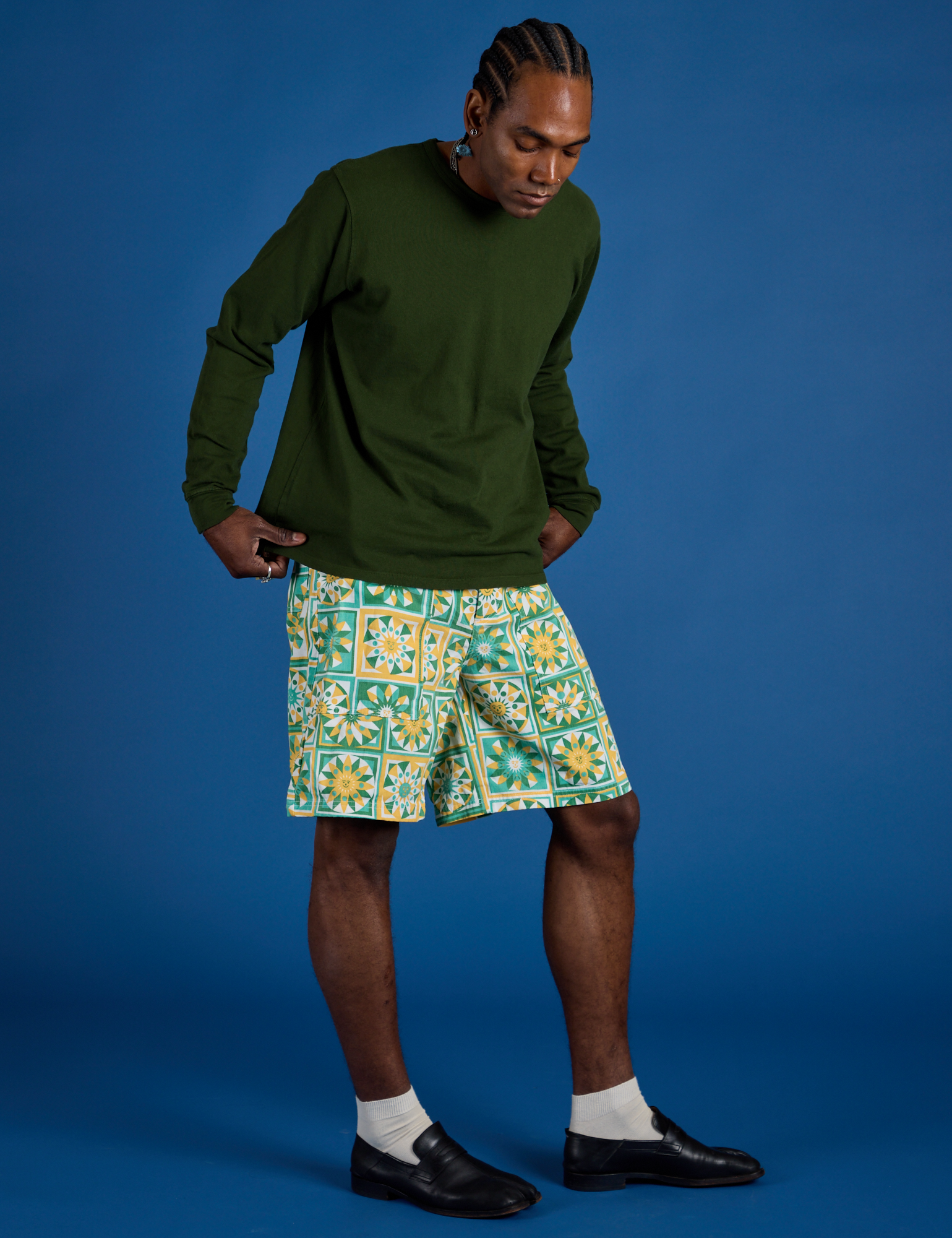 Longline Work Shorts - Spring Quilt Print