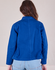 Denim Work Jacket in Royal Blue back view on Alex