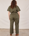 Short Sleeve Jumpsuit in Surplus Green back view on Ryan