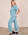 Short Sleeve Jumpsuit in Baby Blue side view on Lish