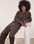 Jerrod is wearing Heavyweight Crew in Espresso Brown and Cropped Rolled Cuff Sweatshirts